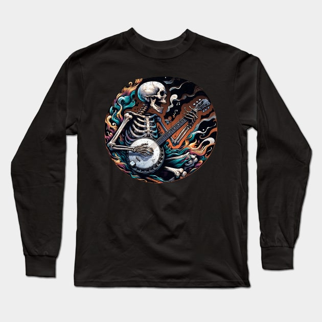 Skeleton Playing a Banjo Long Sleeve T-Shirt by DetourShirts